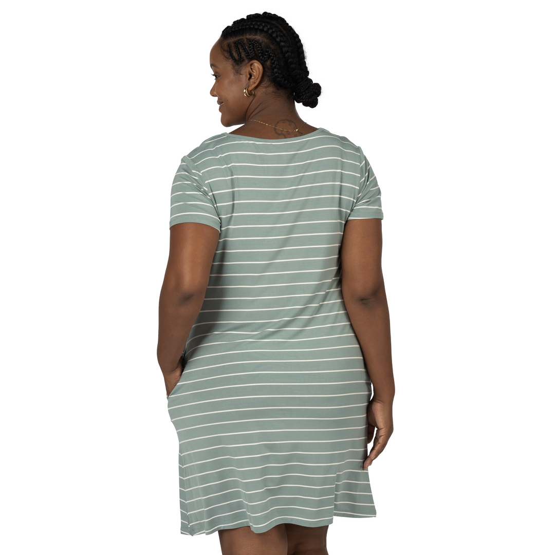 Eleanora Bamboo Maternity & Nursing Lounge Dress | Cactus Stripe-Bottoms & Dresses-Kindred Bravely