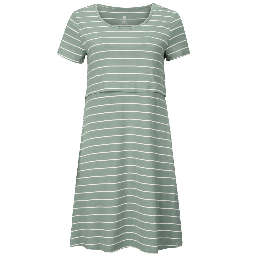 Eleanora Bamboo Maternity & Nursing Lounge Dress | Cactus Stripe-Bottoms & Dresses-Kindred Bravely