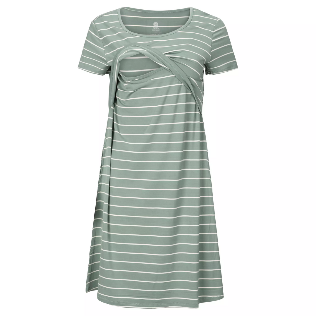 Eleanora Bamboo Maternity & Nursing Lounge Dress | Cactus Stripe-Bottoms & Dresses-Kindred Bravely