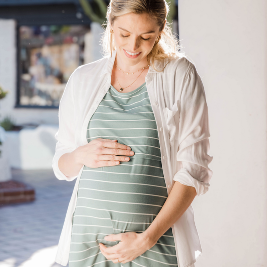 Eleanora Bamboo Maternity & Nursing Lounge Dress | Cactus Stripe-Bottoms & Dresses-Kindred Bravely