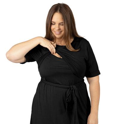 Elena Nursing & Maternity Tie Dress | Black-Bottoms & Dresses-Kindred Bravely