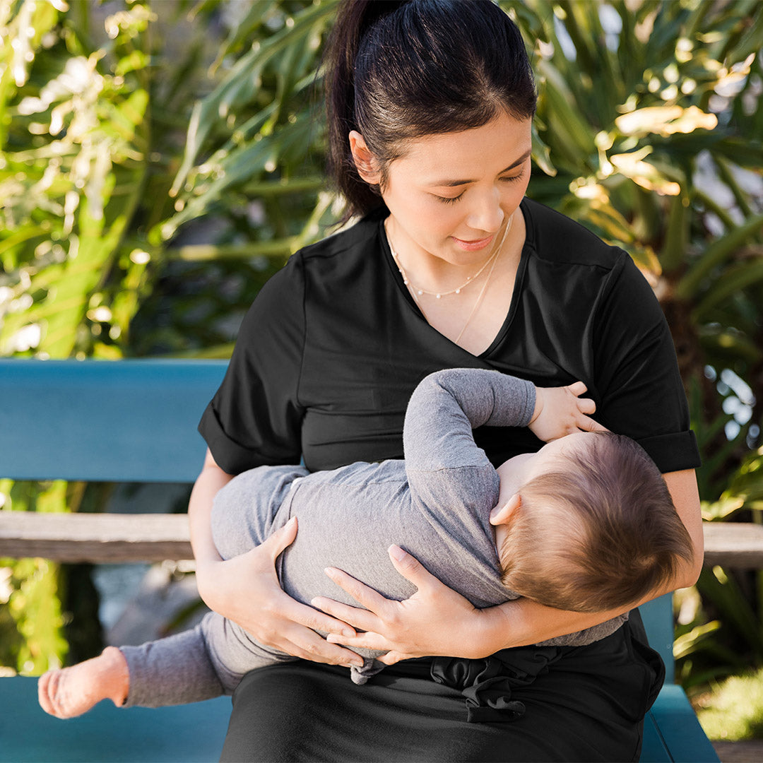 Elena Nursing & Maternity Tie Dress | Black-Bottoms & Dresses-Kindred Bravely