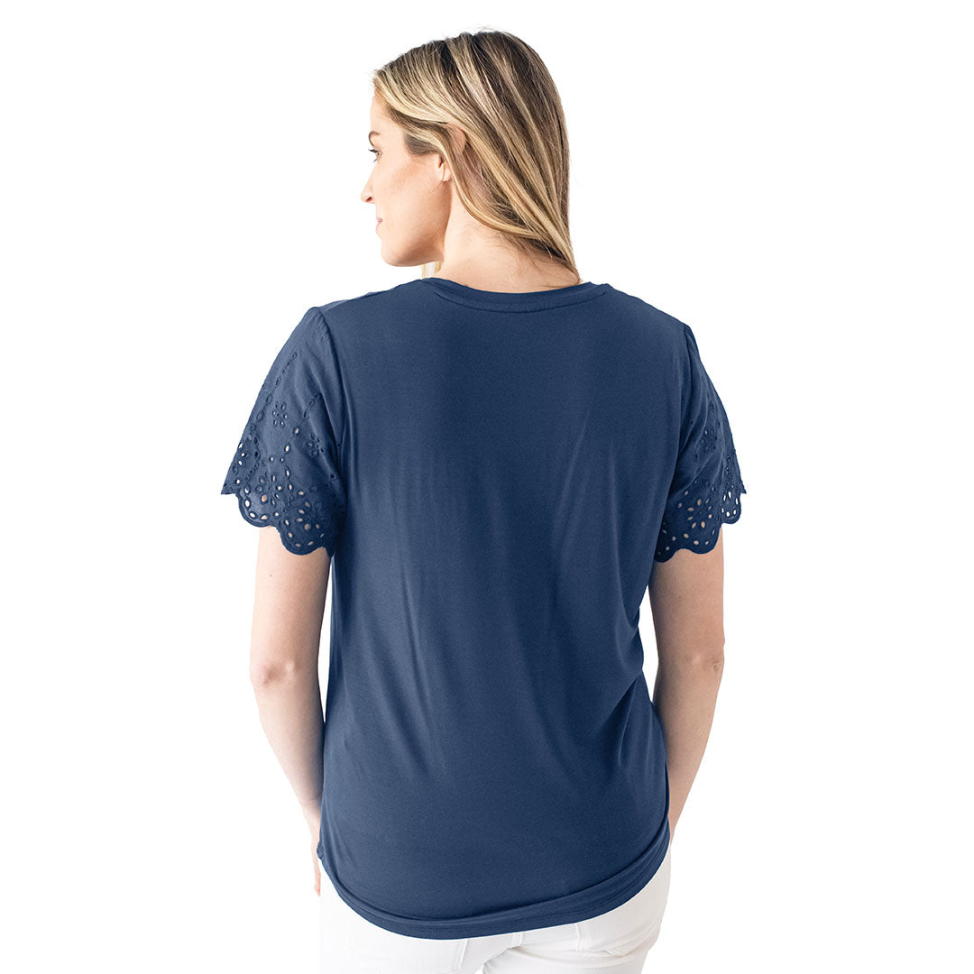Everyday Eyelet Nursing & Maternity T-shirt | Navy-Tops-Kindred Bravely