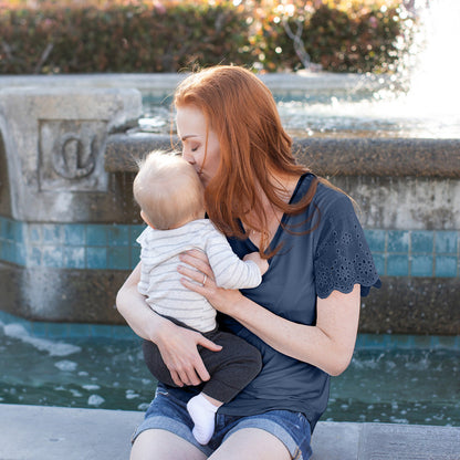Everyday Eyelet Nursing & Maternity T-shirt | Navy-Tops-Kindred Bravely
