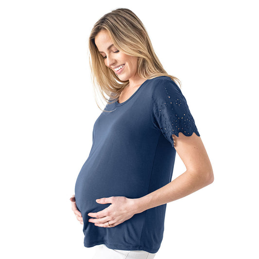 Everyday Eyelet Nursing & Maternity T-shirt | Navy-Tops-Kindred Bravely
