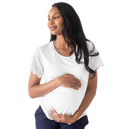 Everyday Eyelet Nursing & Maternity T-shirt | White-Tops-Kindred Bravely