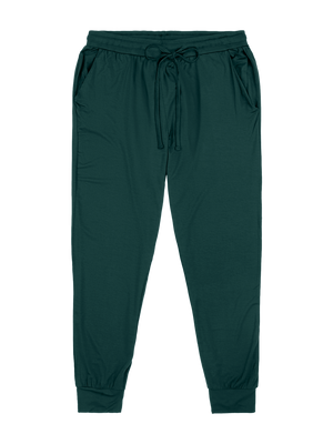 Evergreen jogger pants with a drawstring on a white background
