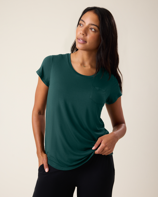Woman wearing the Everyday Maternity & Nursing T-shirt in Evergreen@model_info:Nemesis is wearing a Small.