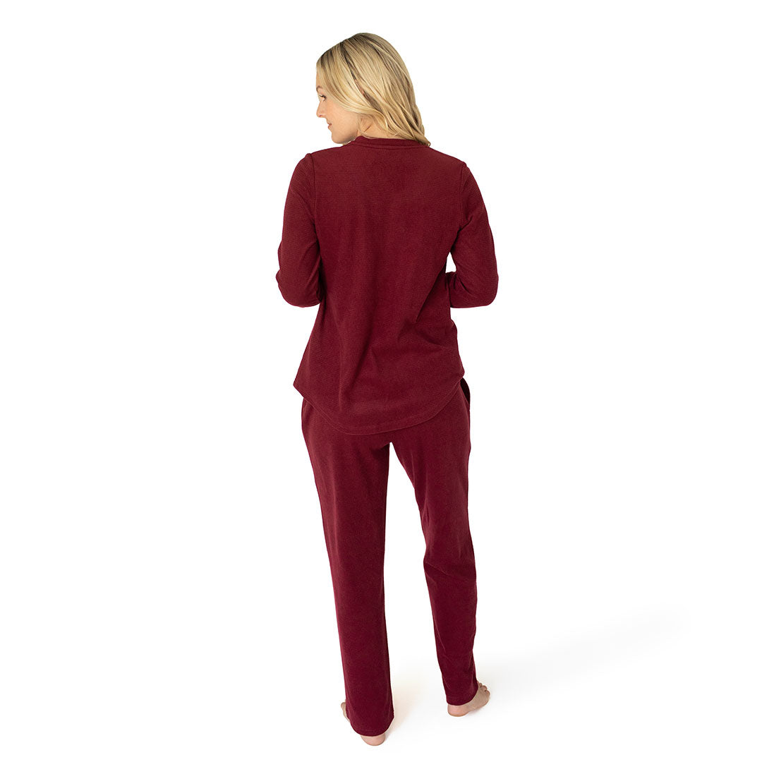 Fleece Nursing & Maternity Pajama Set | Deep Red-Pajamas-Kindred Bravely