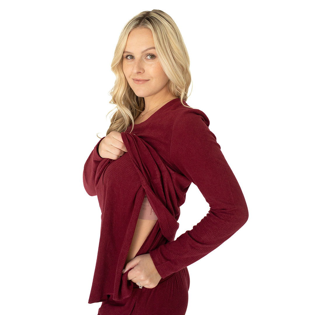 Fleece Nursing & Maternity Pajama Set | Deep Red-Pajamas-Kindred Bravely