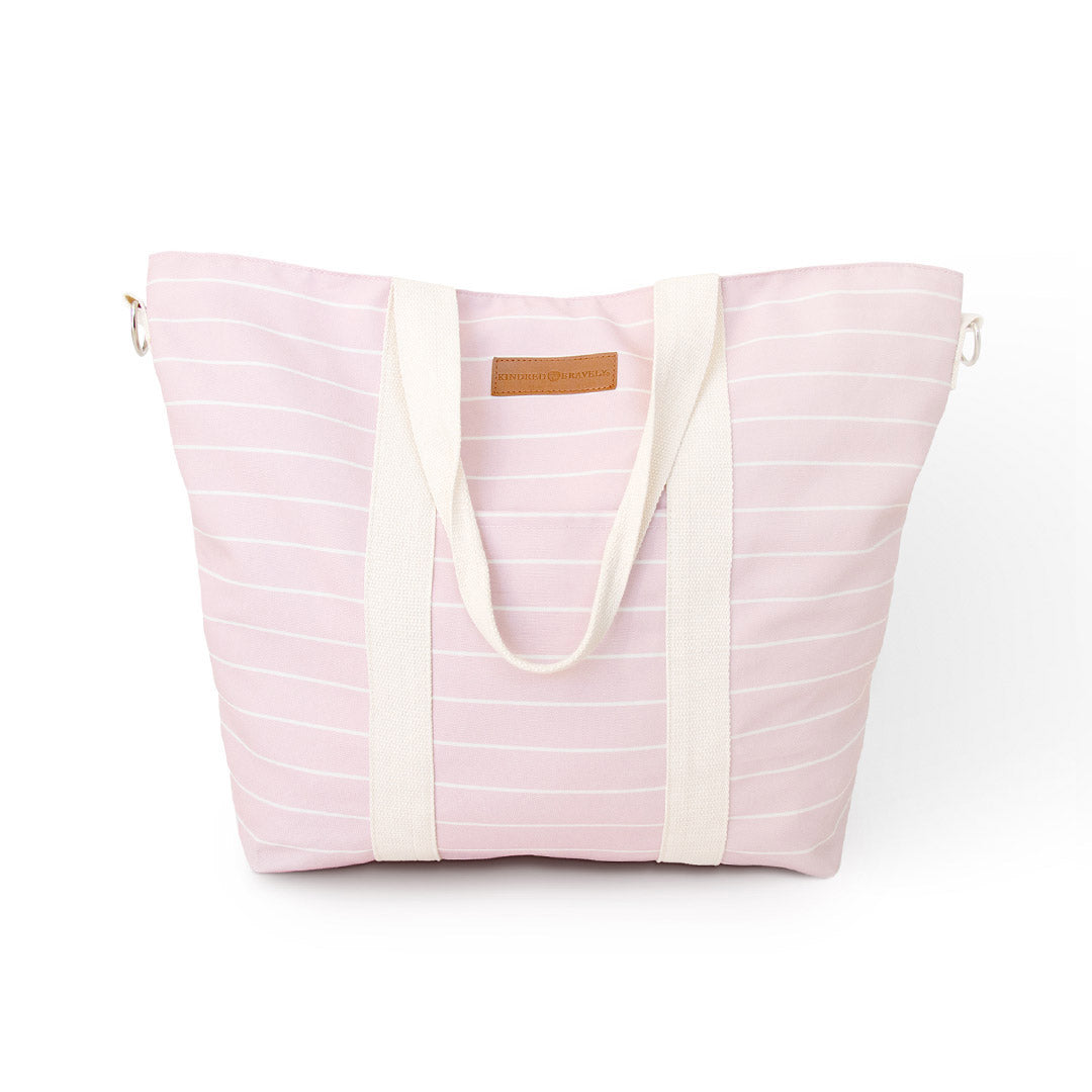 Florence Tote in Pink & White Stripe against a white background.