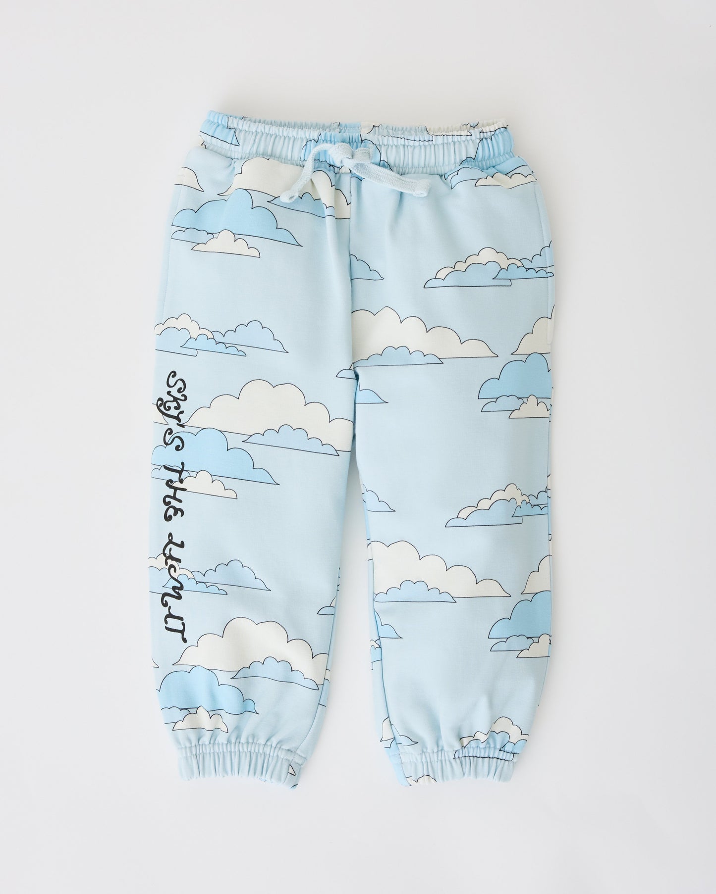French Terry Jogger in Blue Clouds on a gray background.