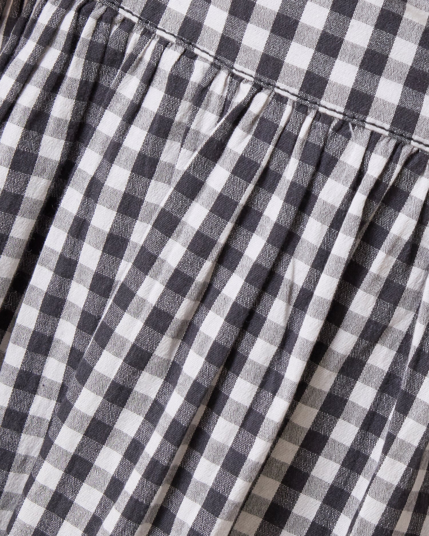 Close up of Gracie Poplin Nursing Midi Dress in Black & White Gingham 