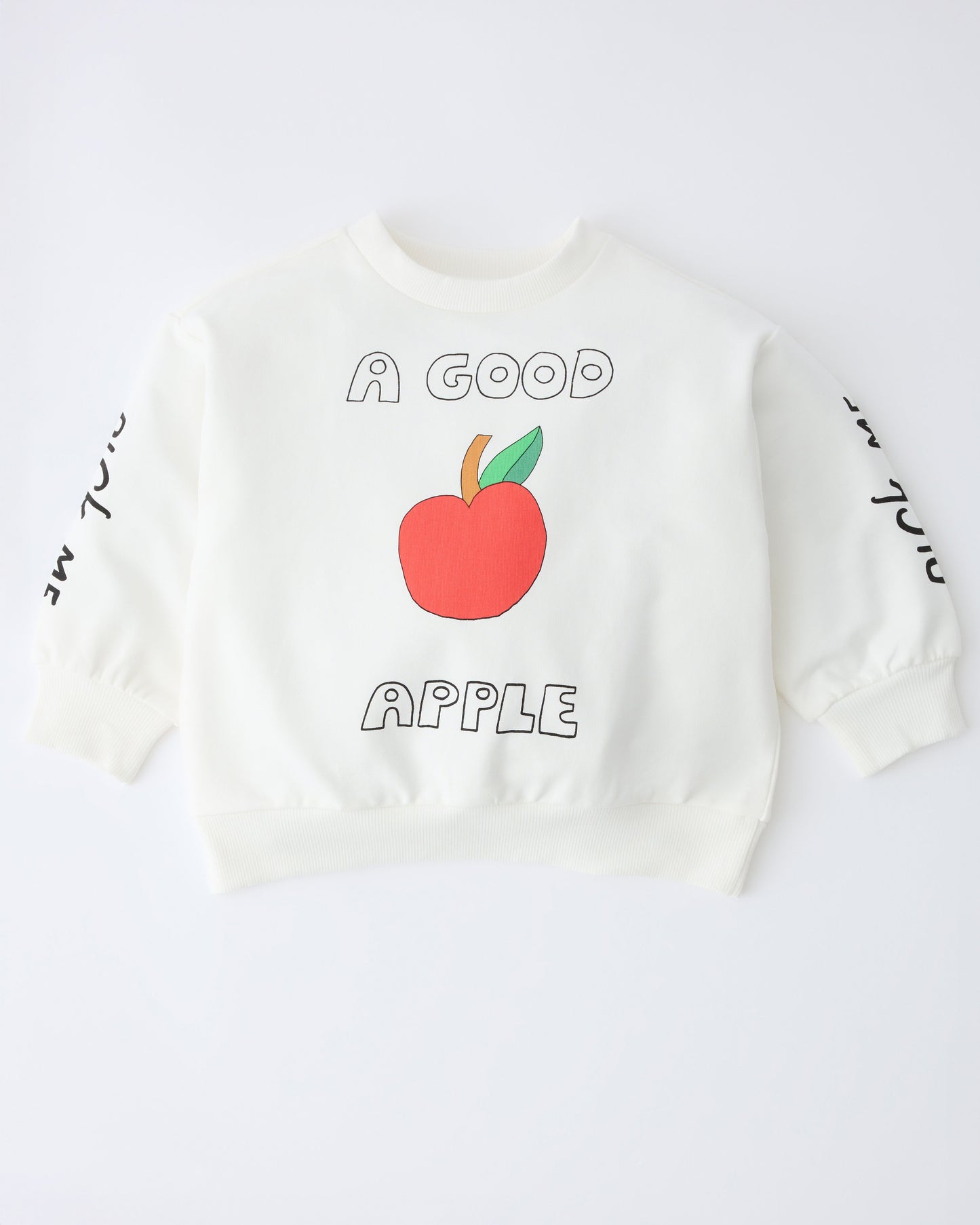Graphic Sweatshirt in Ivory Apple on a gray background.