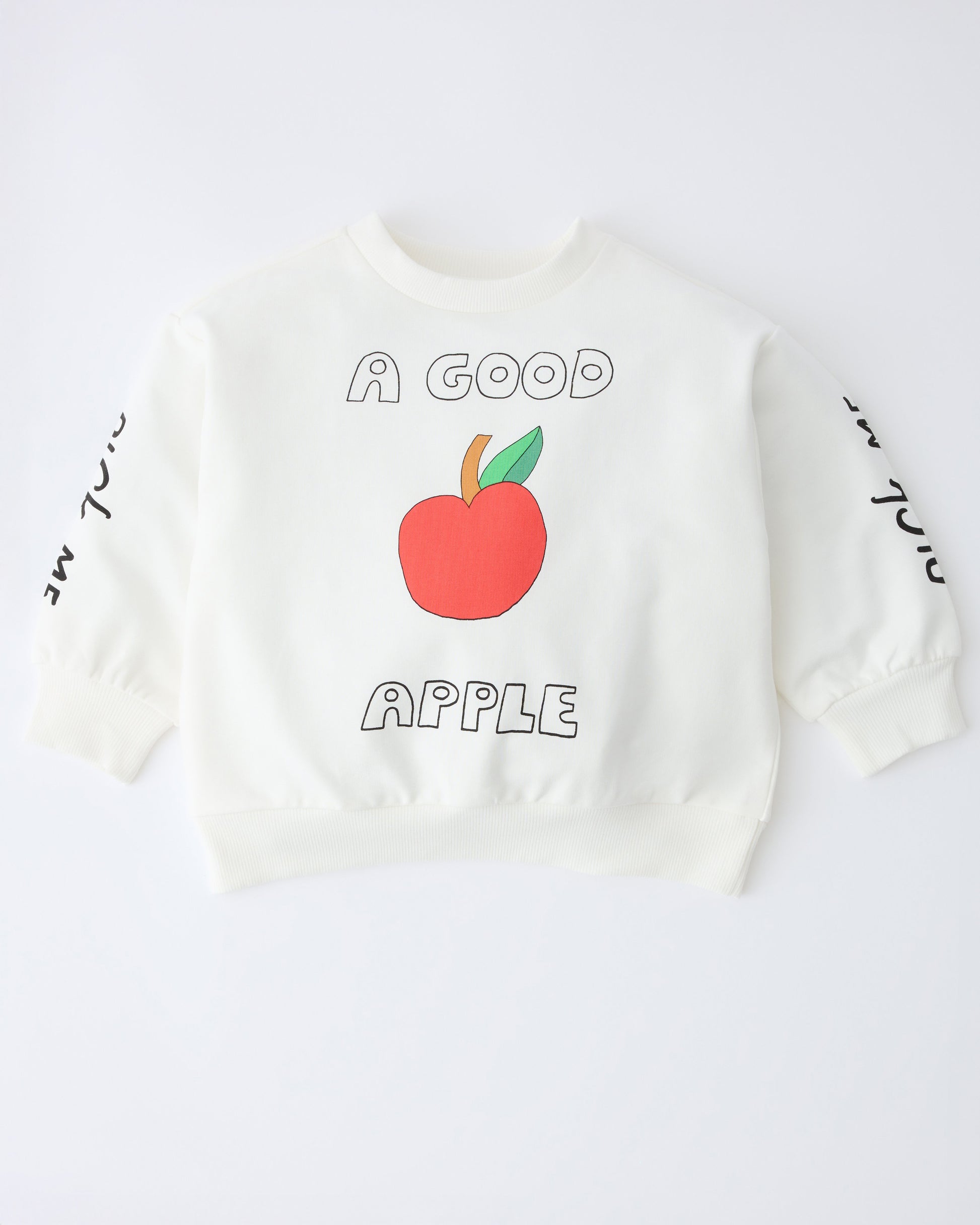 Graphic Sweatshirt in Ivory Apple on a gray background.
