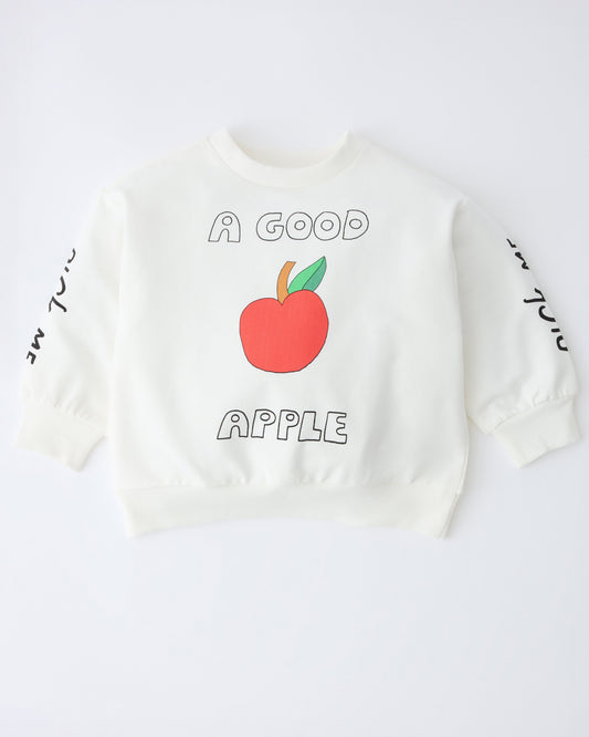 Graphic Sweatshirt in Ivory Apple on a gray background.