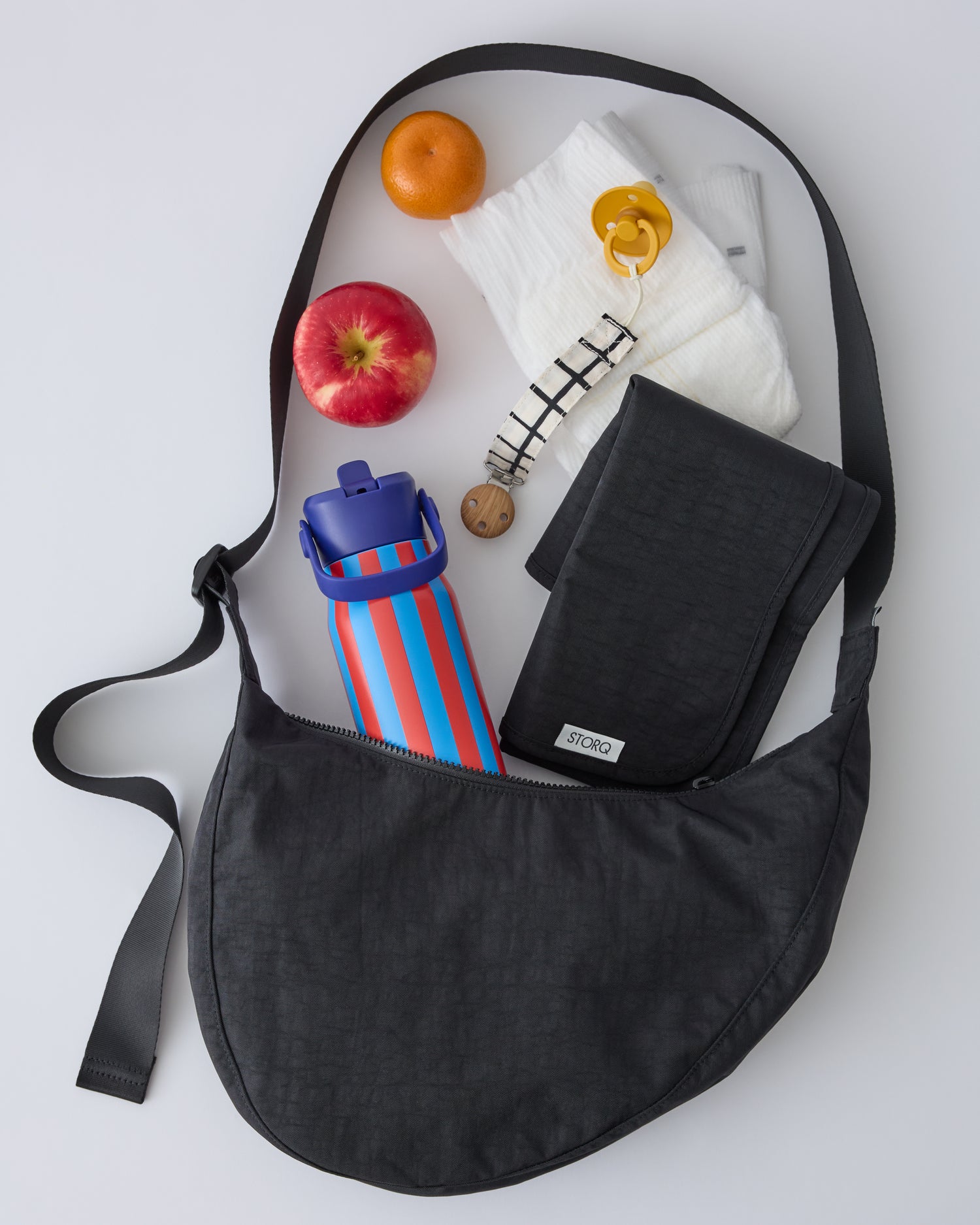 Quick Change Half Moon Crossbody Bag with Changing Mat | Black