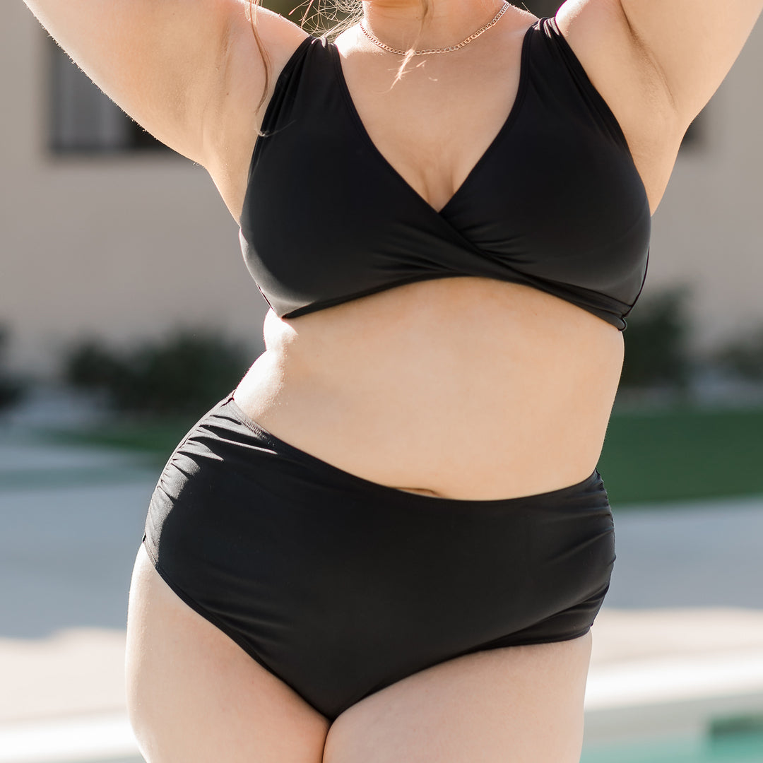 High Rise Maternity & Postpartum Bikini Bottoms | Black-Swimwear-Kindred Bravely