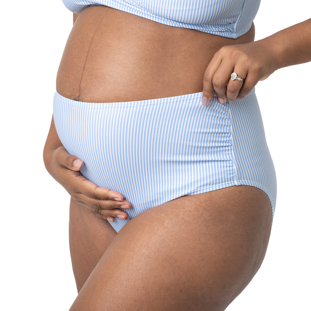 High Rise Maternity & Postpartum Bikini Bottoms | Coastal Stripe-Swimwear-Kindred Bravely