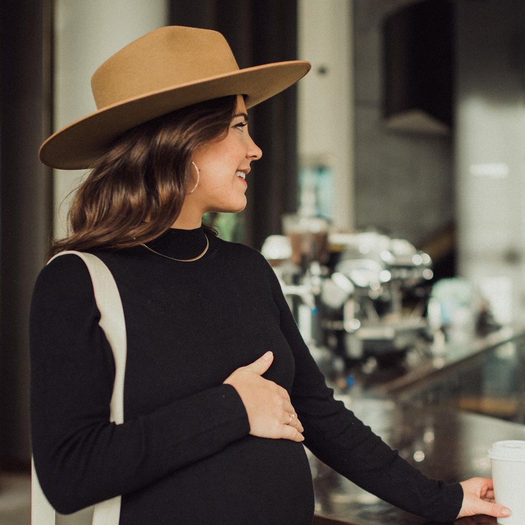 Jackie Knit Maternity Mock Neck Midi Dress | Black-Bottoms & Dresses-Kindred Bravely