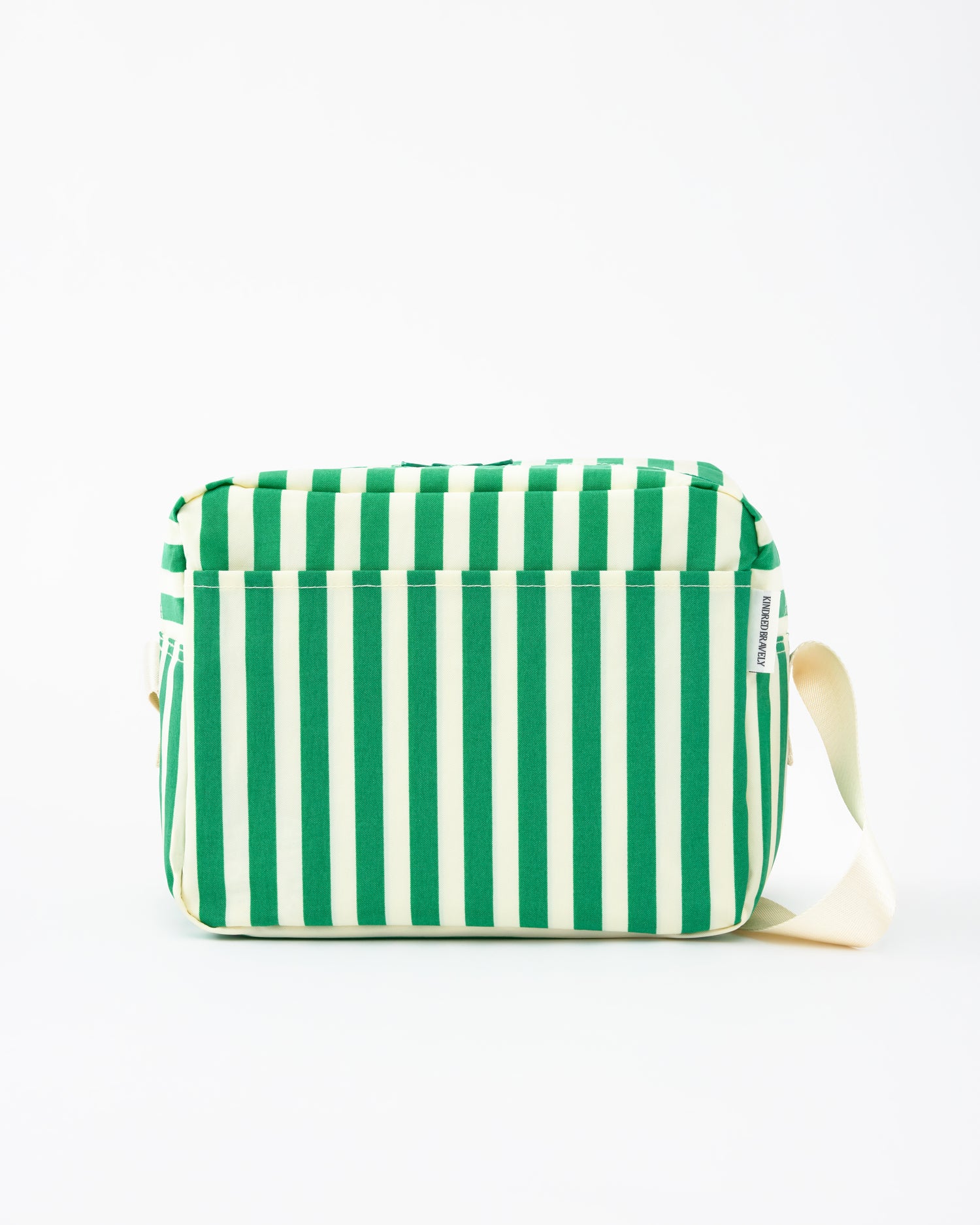 Back view of the Jumbo Cooler Bag in Green Stripe, on a beige background.