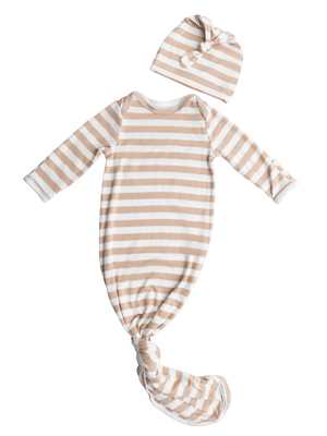 Bamboo Knotted Baby Gown in Fawn Stripe