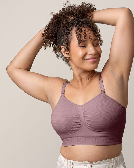 Model wearing the Sublime® Hands-Free Pumping & Nursing Bra in Twilight @model_info:Alysha is wearing a Large.