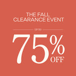 Promotional graphic for 'The Fall Clearance Event' with 75% off text on a red background.
