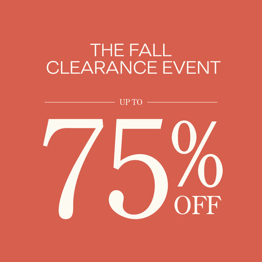 Promotional graphic for 'The Fall Clearance Event' with 75% off text on a red background.