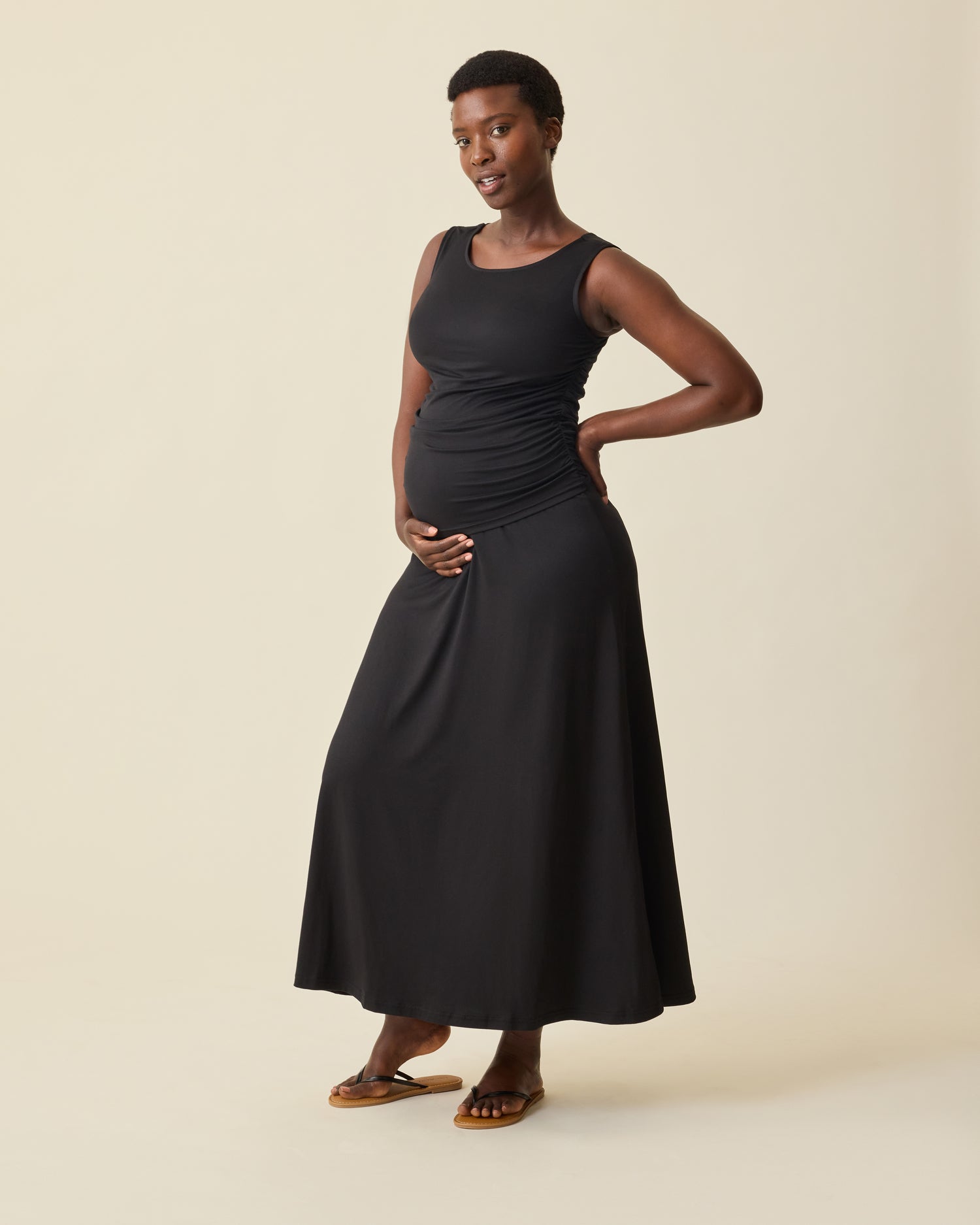 Drop-Waist Maternity & Nursing Maxi Dress | Black - 1X
