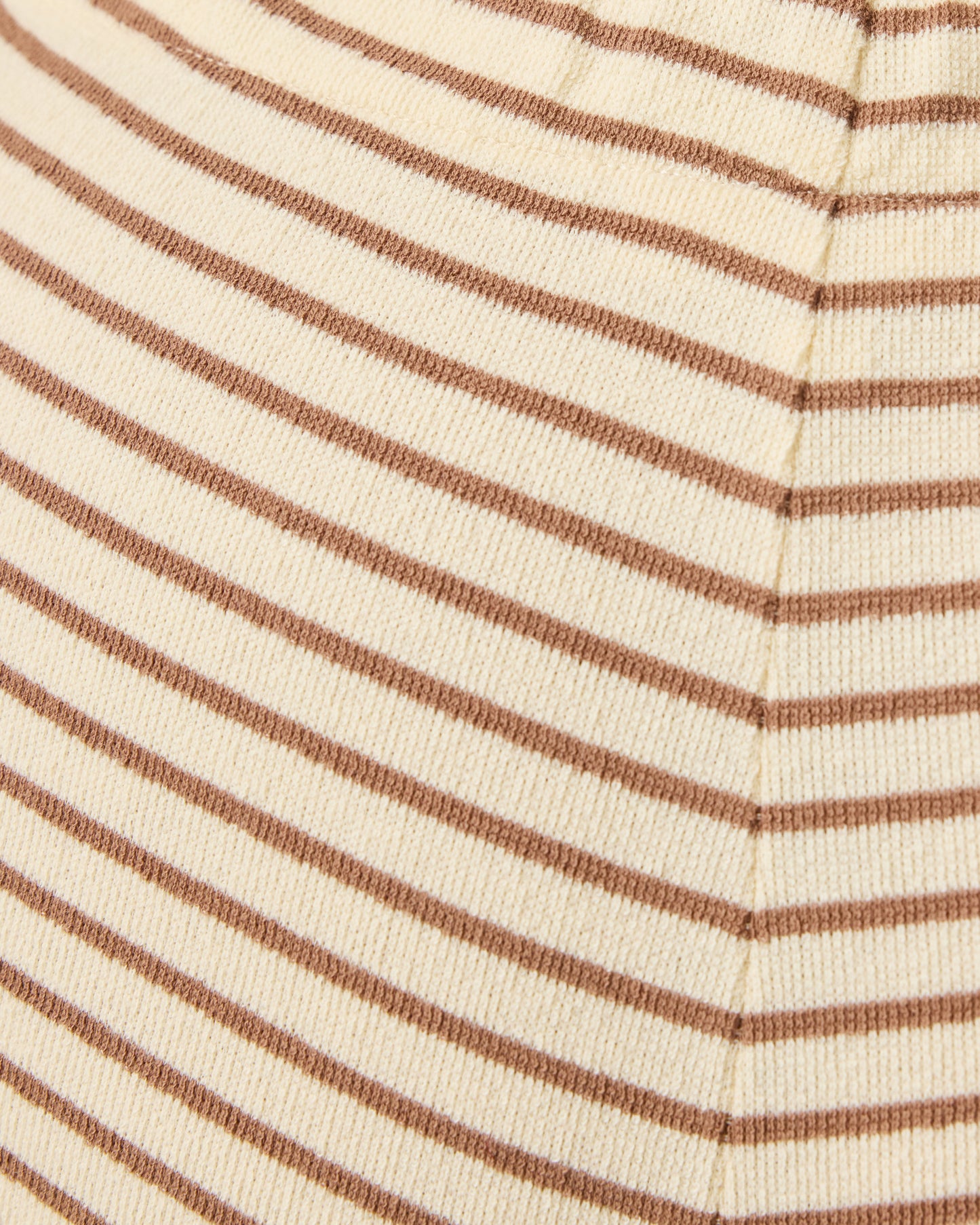 Close up of pattern on Luxe Terry Maternity & Postpartum Pant in Ivory & Chocolate Stripe.