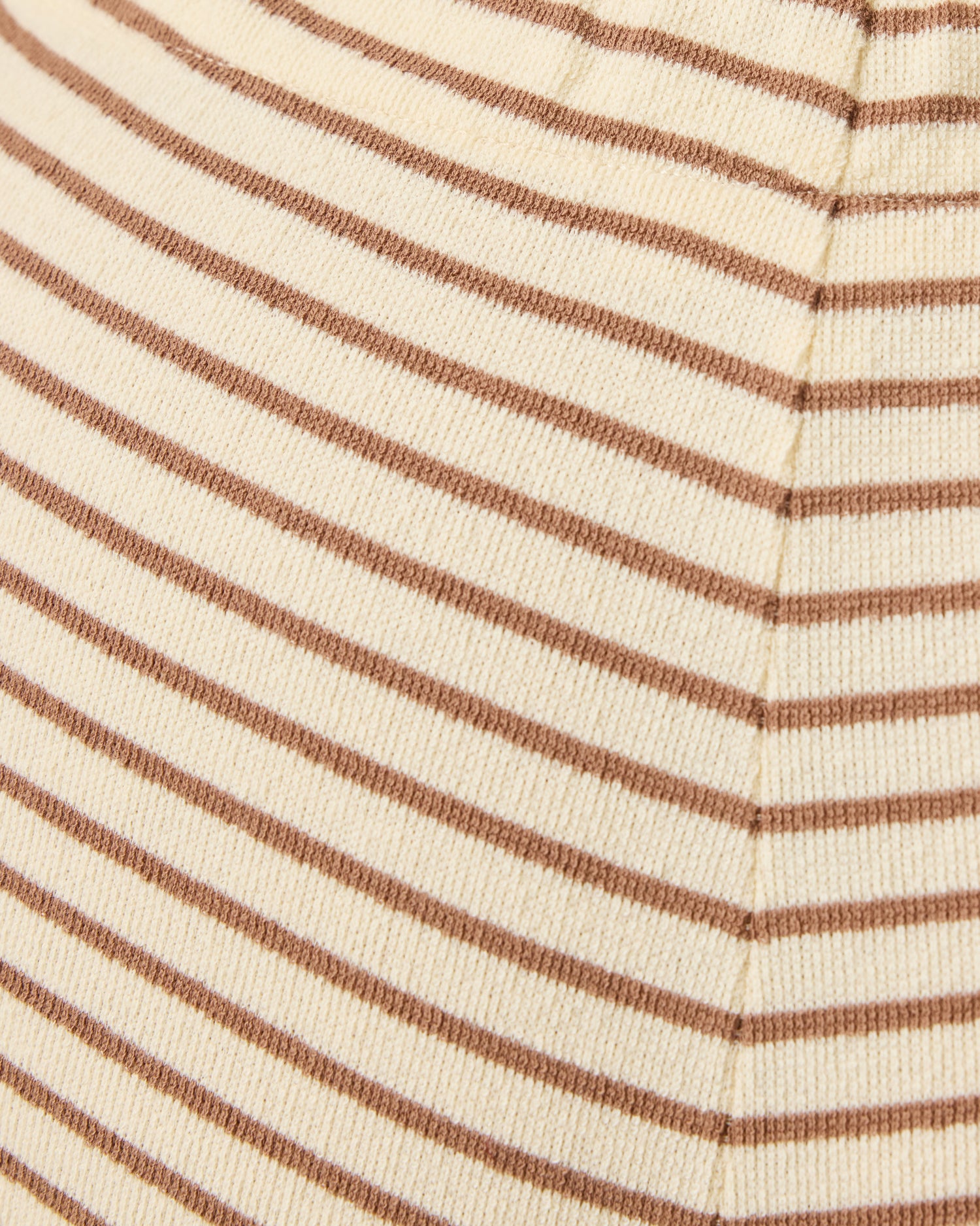 Close up of pattern on Luxe Terry Maternity & Postpartum Pant in Ivory & Chocolate Stripe.