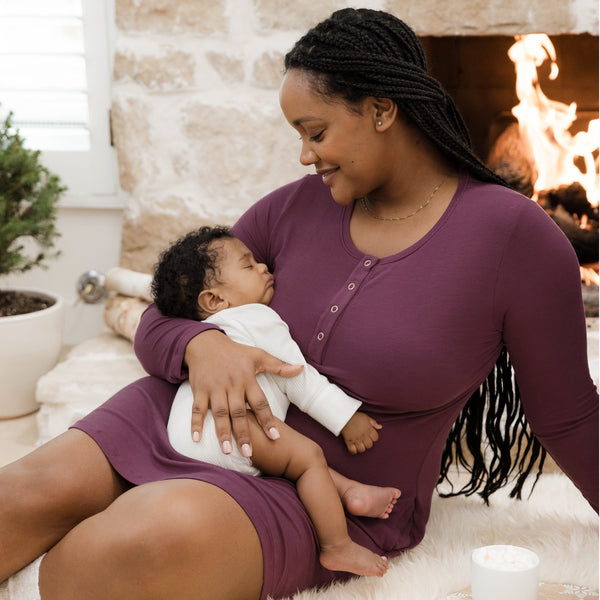 Betsy Ribbed Bamboo Maternity Nursing Nightgown Burgundy Plum