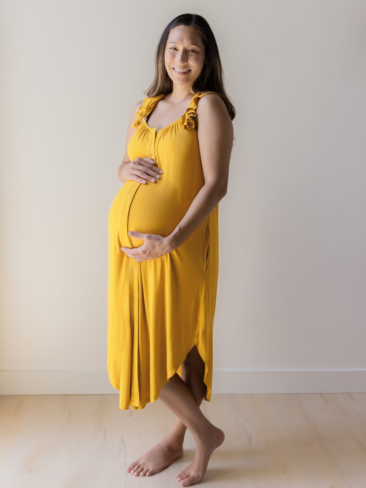 Maternity Dress After Birth Gown Ruffle Strap Labor Delivery Gown