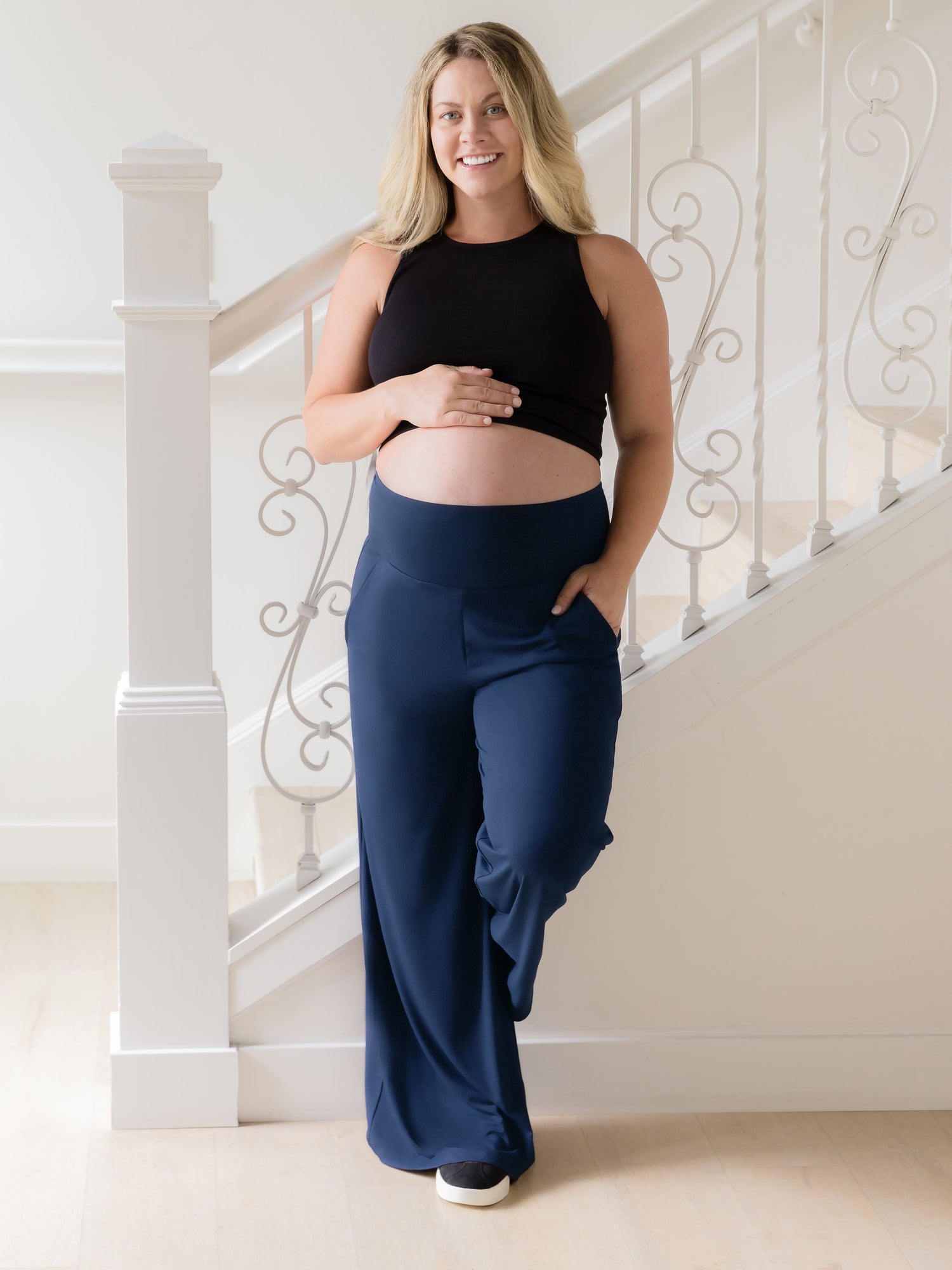 Bamboo Wide Leg Maternity Postpartum Lounge Pant Navy