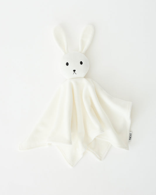 Ivory Bunny Cuddle Buddy Lovey on an off white background.