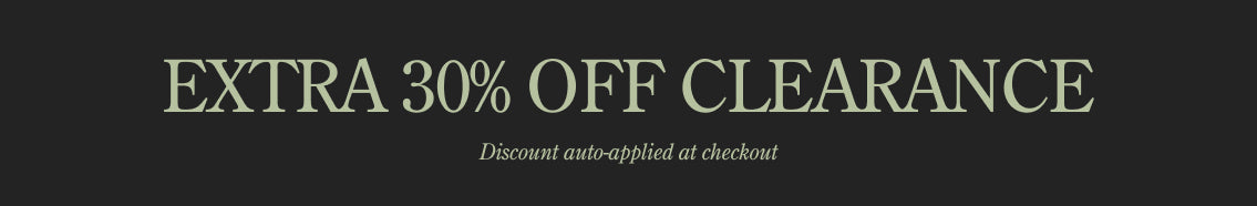Yellow text on black background: Extra 30% Off Clearance, Discount auto-applied at checkout