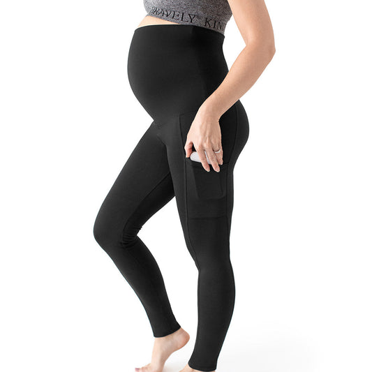 Louisa Maternity & Postpartum Support Leggings | Pocket Style - Black-Bottoms & Dresses-Kindred Bravely