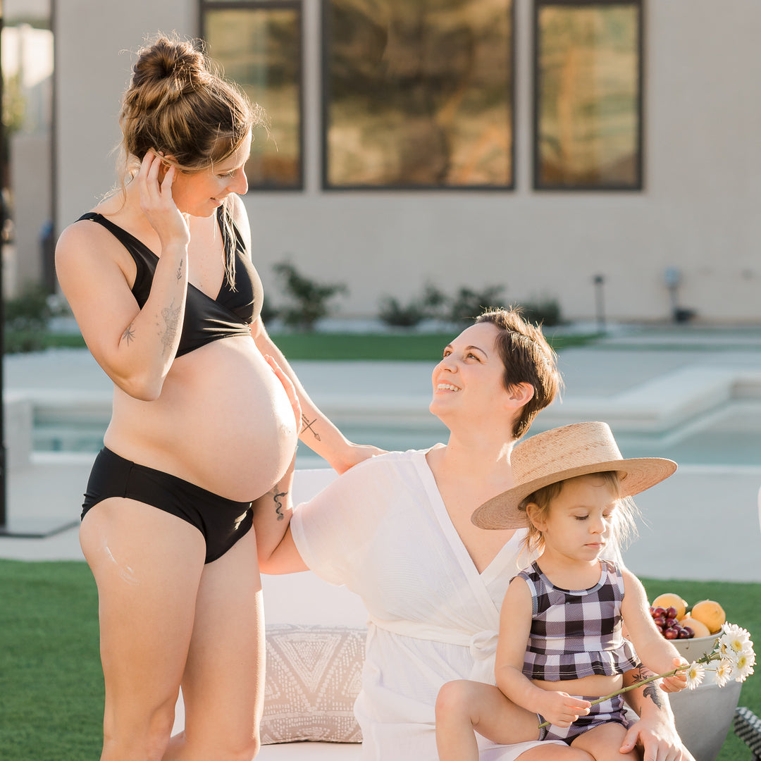 Low Rise Maternity & Postpartum Bikini Bottoms | Black-Swimwear-Kindred Bravely