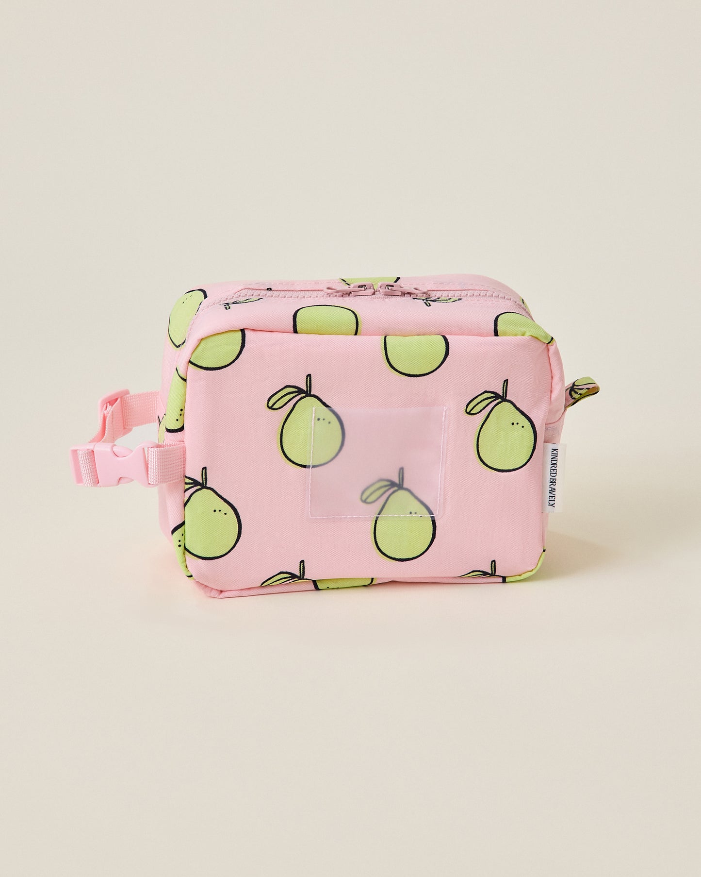 Pink Mini Cooler Bag with green pomelo pattern on a beige background