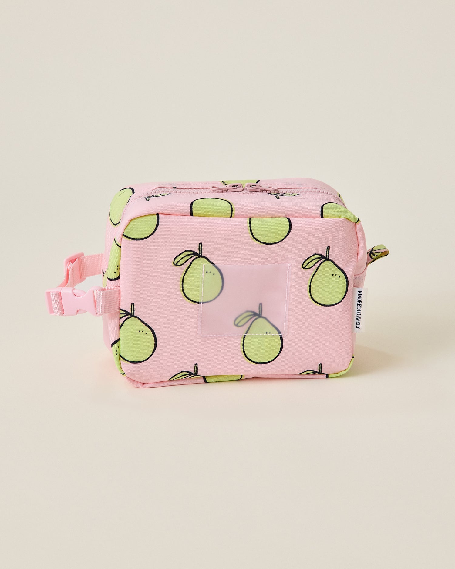 Pink Mini Cooler Bag with green pomelo pattern on a beige background