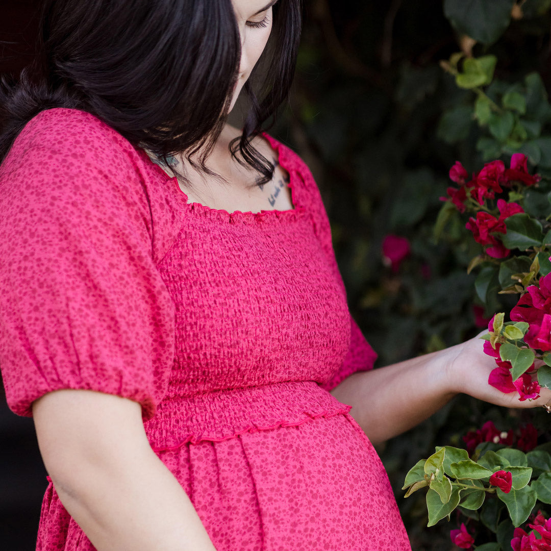 Madeline Smocked Nursing & Maternity Dress | Raspberry-Bottoms & Dresses-Kindred Bravely