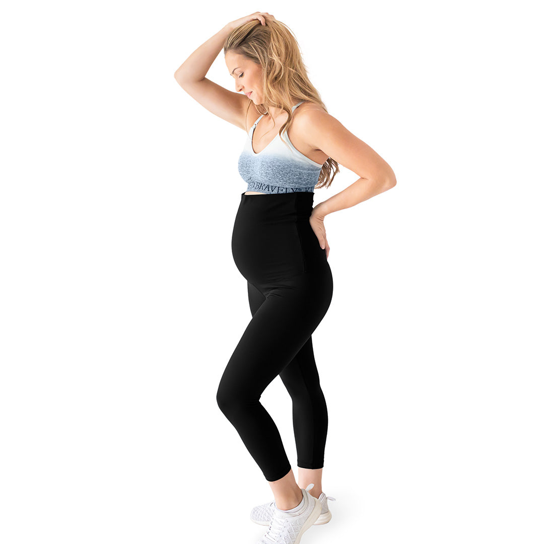 Martina Maternity & Postpartum Support Crop Leggings | Classic Style - Black-Bottoms & Dresses-Kindred Bravely