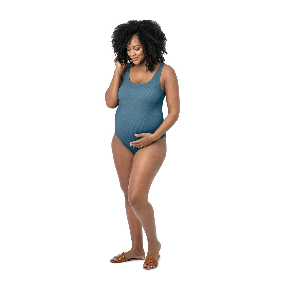 Maternity Crinkle One Piece Swimsuit | Ocean Blue-Swimwear-Kindred Bravely