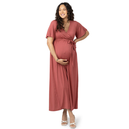 Maternity Maxi Wrap Short Sleeve Dress | Terracotta-Bottoms & Dresses-Kindred Bravely