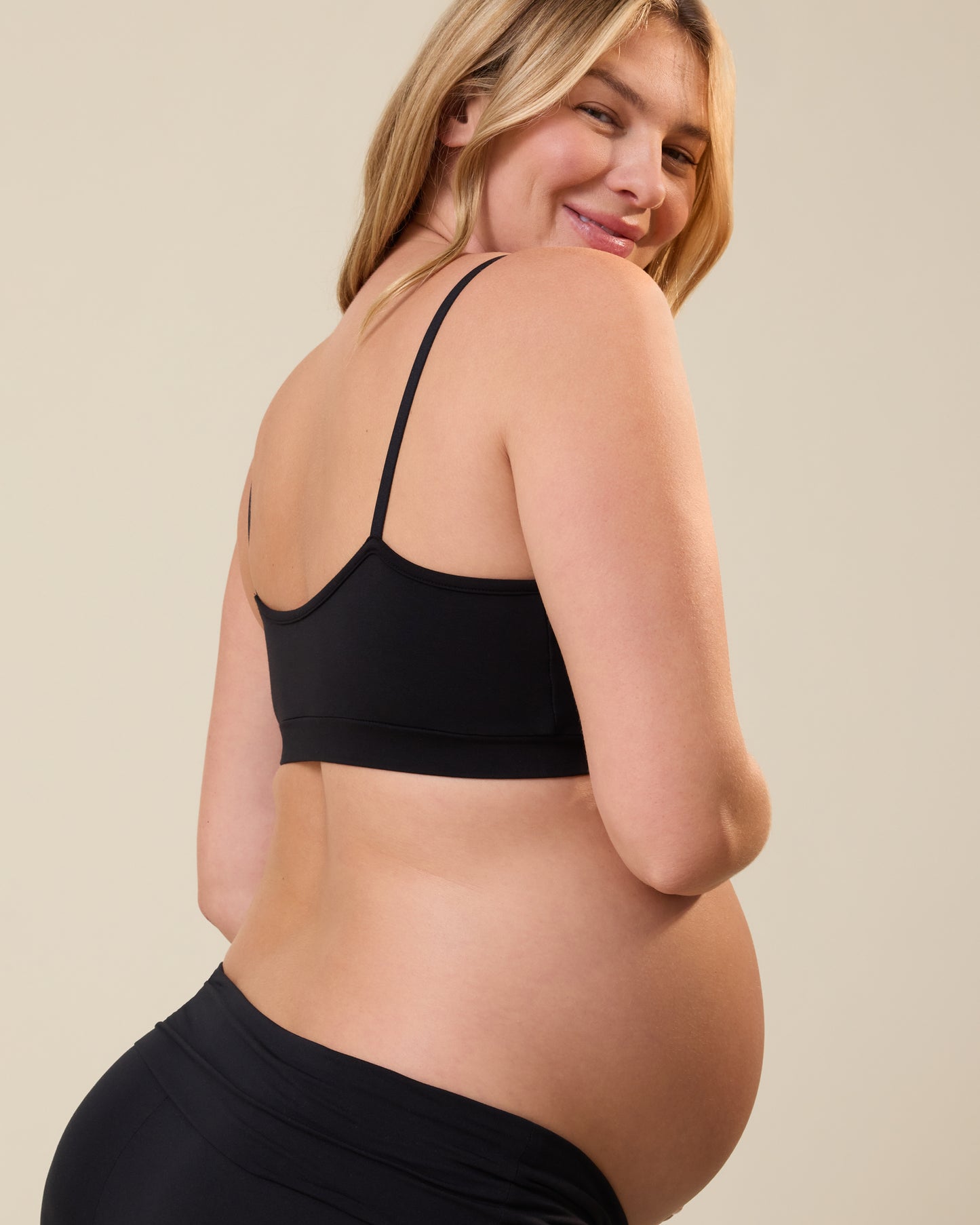 Model wearing French Terry Maternity & Nursing Bralette in Black