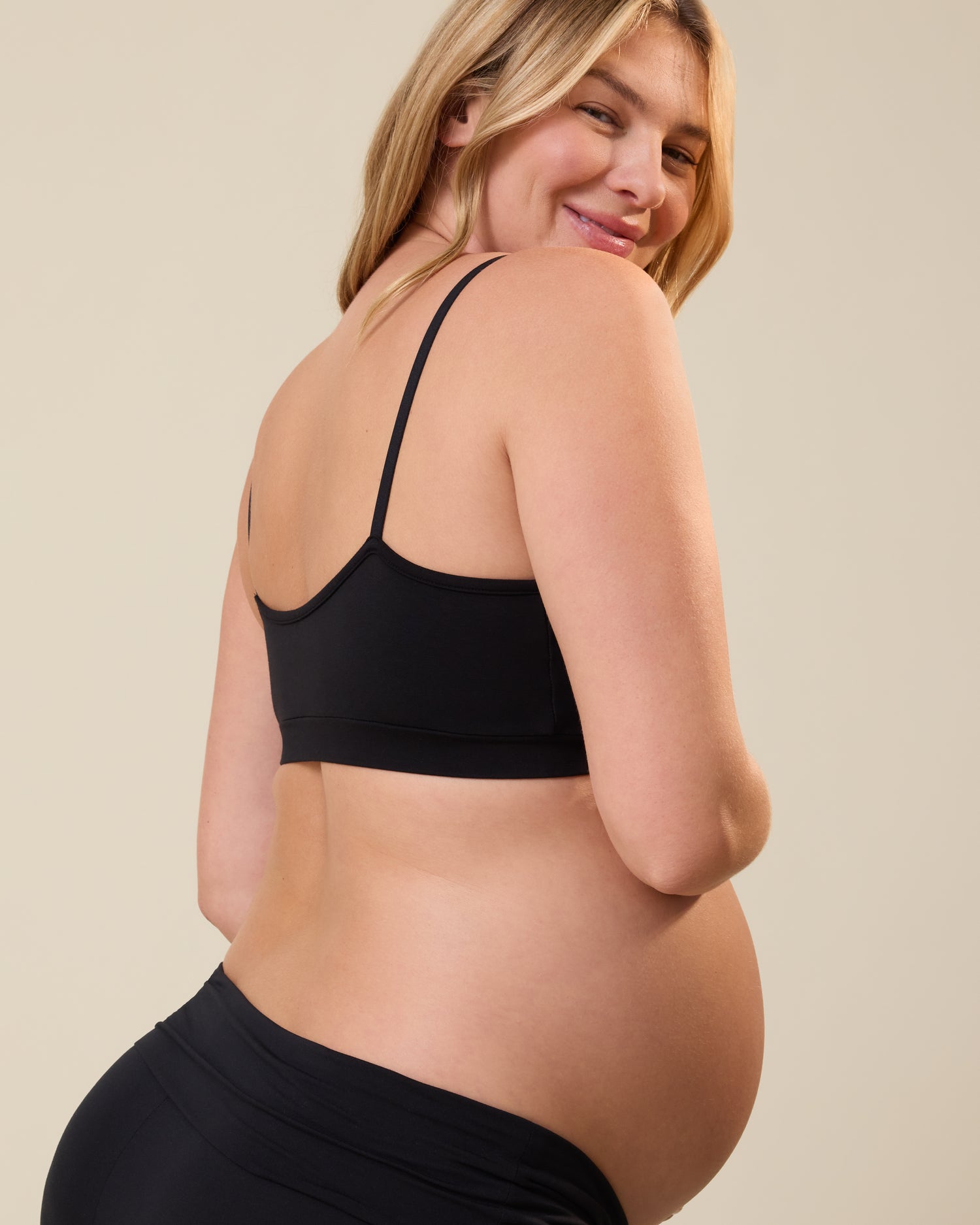 Model wearing French Terry Maternity & Nursing Bralette in Black
