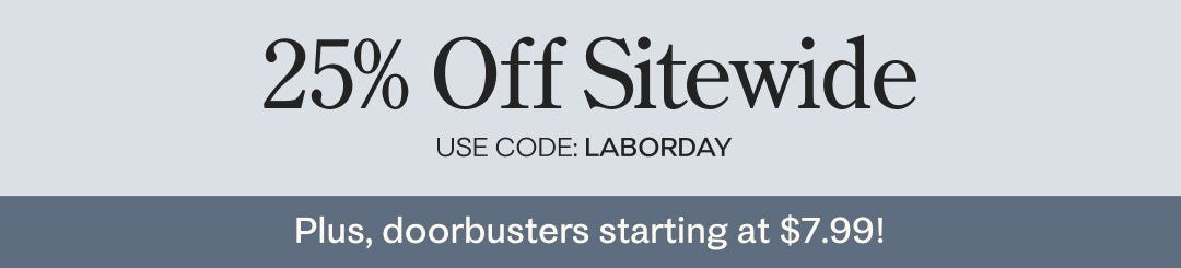 Promotional banner with 25% off sitewide discount and doorbusters starting at $7.99.