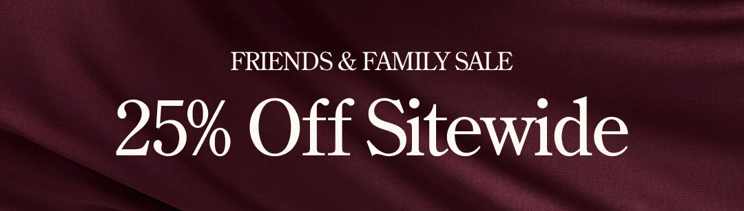 Friends & Family Sale 25% Off Sitewide on burgundy background