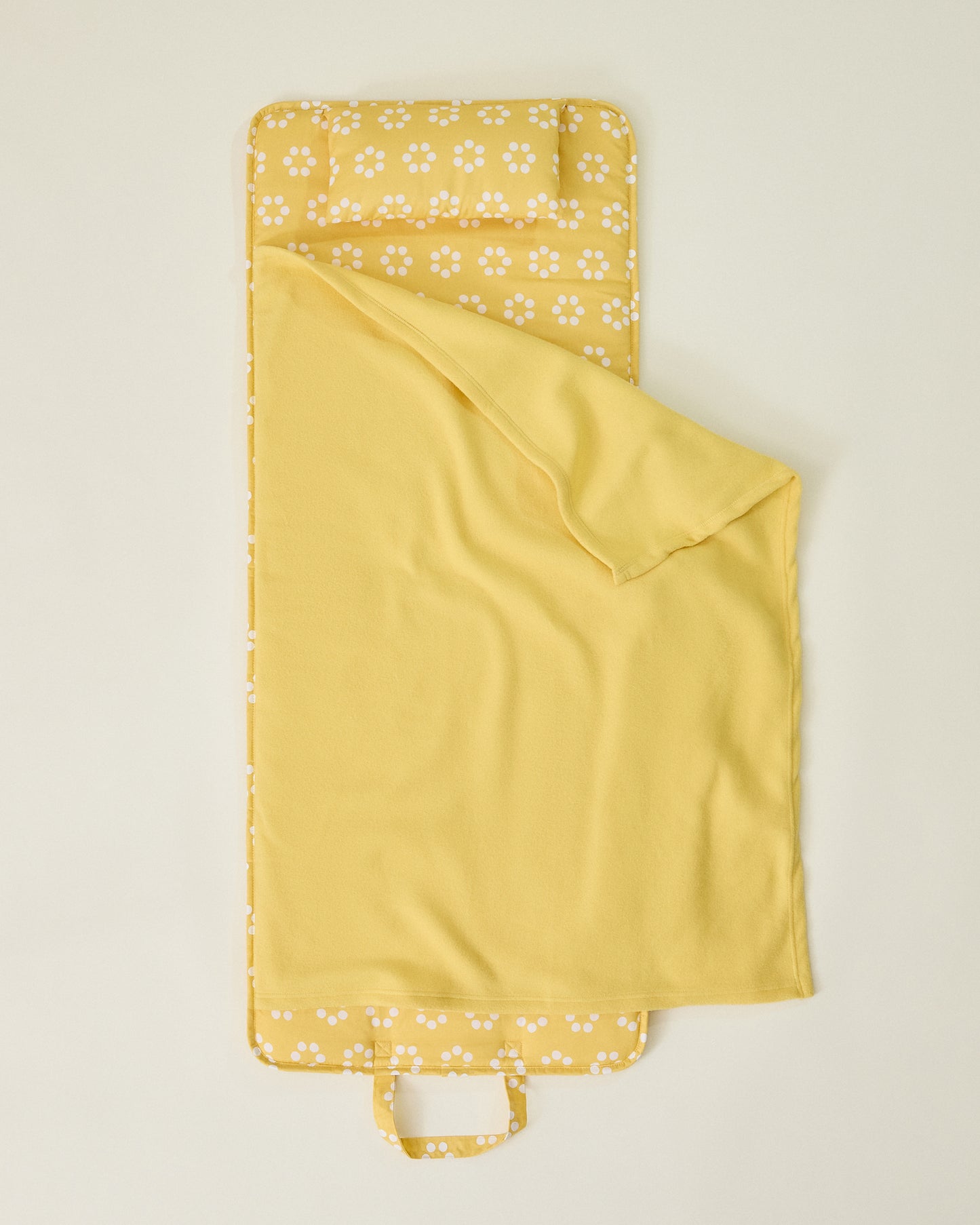 Opened Nap Mat in yellow sunshine dots pattern